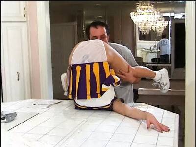 Gorgeous young cheerleader fucks in the kitchen and gets a mouthful of cum - sunporno.com - Usa