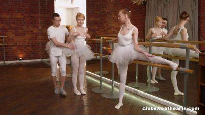 Sweet ballerinas share tasty young dick in fabulous trio on the dance floor - xbabe.com
